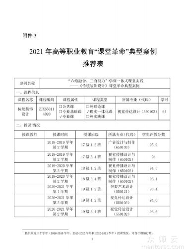 例名称 “六维融合、三有能力”学训一体式课堂实践--《传统装饰设计》课堂革命典型案例